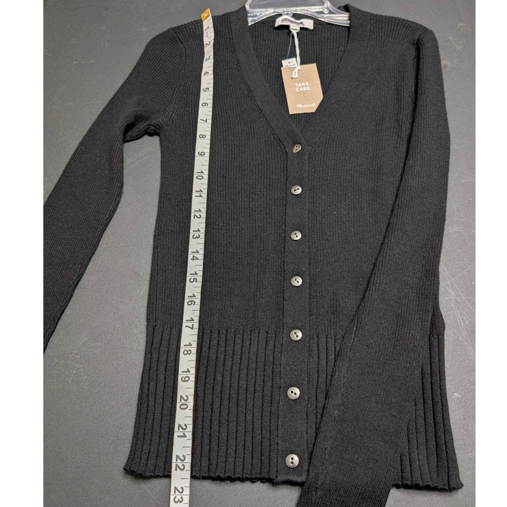 Madewell Black Merino Silk Blend V-Neck Button Front Cardigan Sweater Black XS - Picture 6 of 11